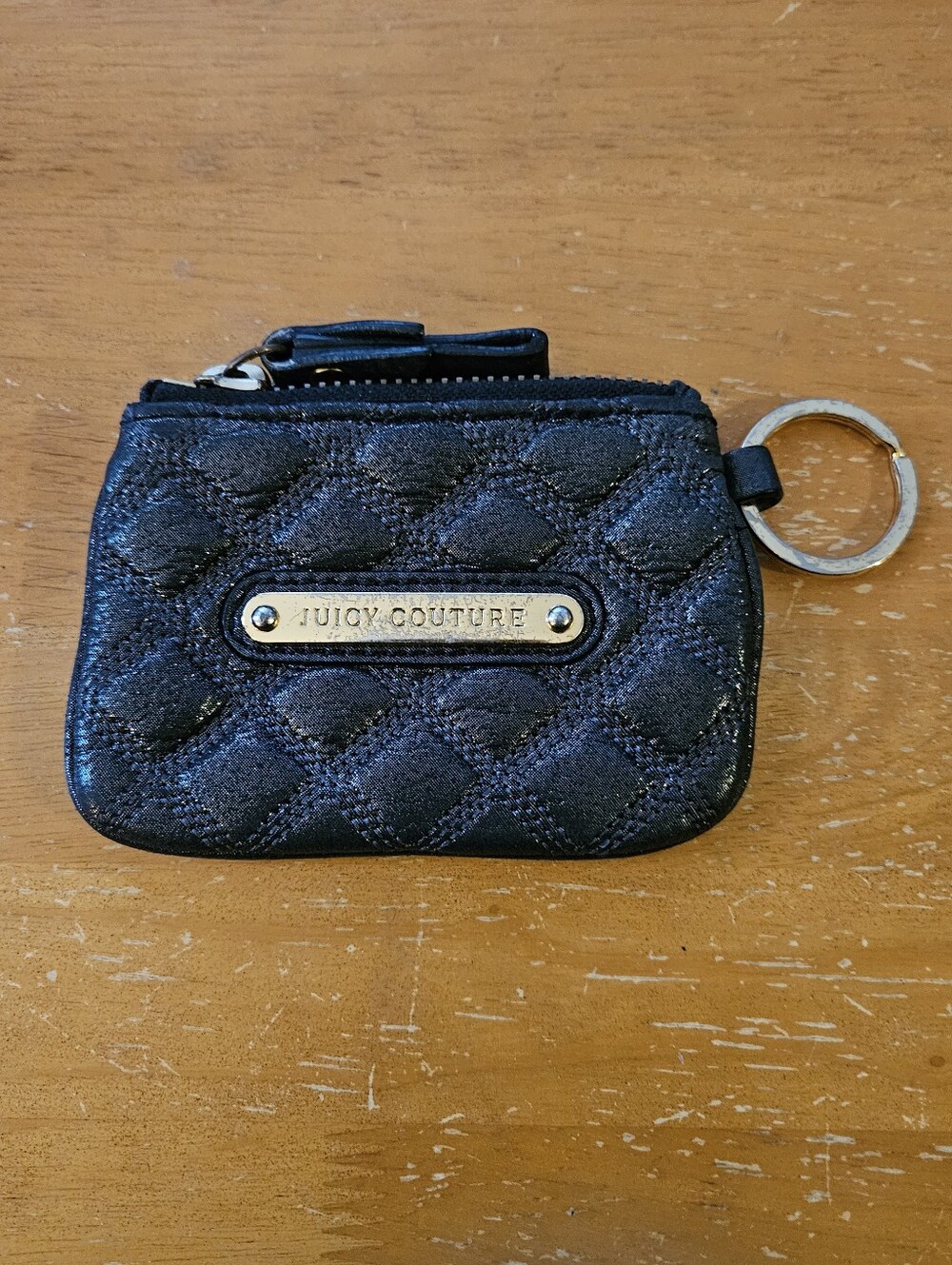 Vintage Juicy Couture Quilted Black Metallic Logo Key & Card Pouch